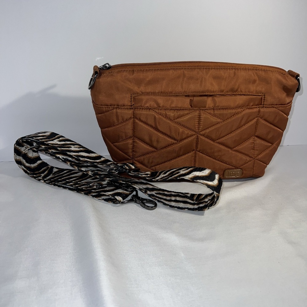 Lug Flare Crossbody Bag Copper Brown & Zebra Cream Interior Purse